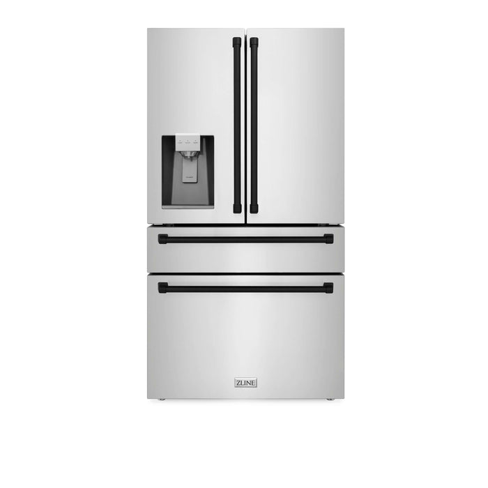 ZLINE Autograph Edition 48 in. Kitchen Package in Stainless Steel with Dual Fuel Range, Range Hood, Dishwasher and Refrigerator with Matte Black Accents (4KAPR-RARHDWM48-MB)