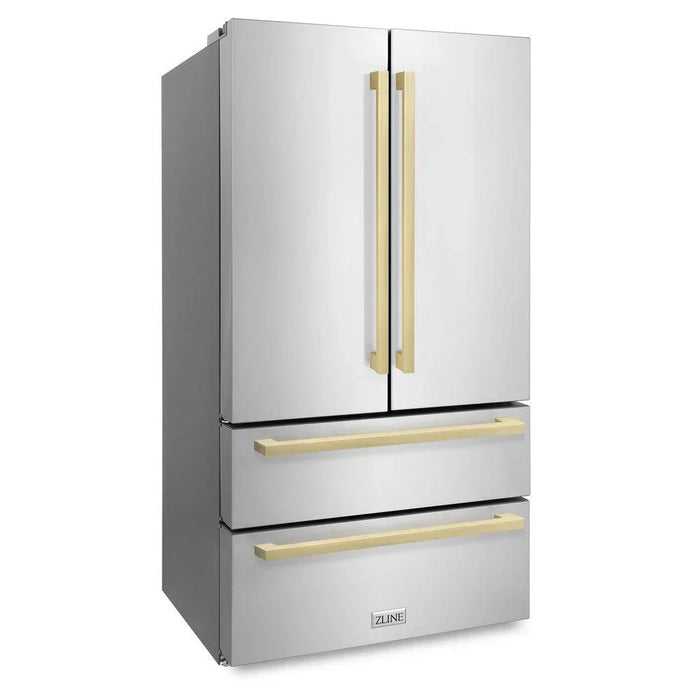 ZLINE 36" Autograph 22.5 cu. ft. Refrigerator with Ice Maker in Stainless Steel and Champagne Bronze Square Handles, RFMZ-36-FCB