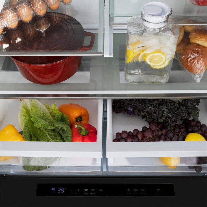 ZLINE 36" 21.6 cu. Ft. French Door Refrigerator with Water and Ice Dispenser and Water Filter in Black Stainless Steel, RFM-W-WF-36-BS