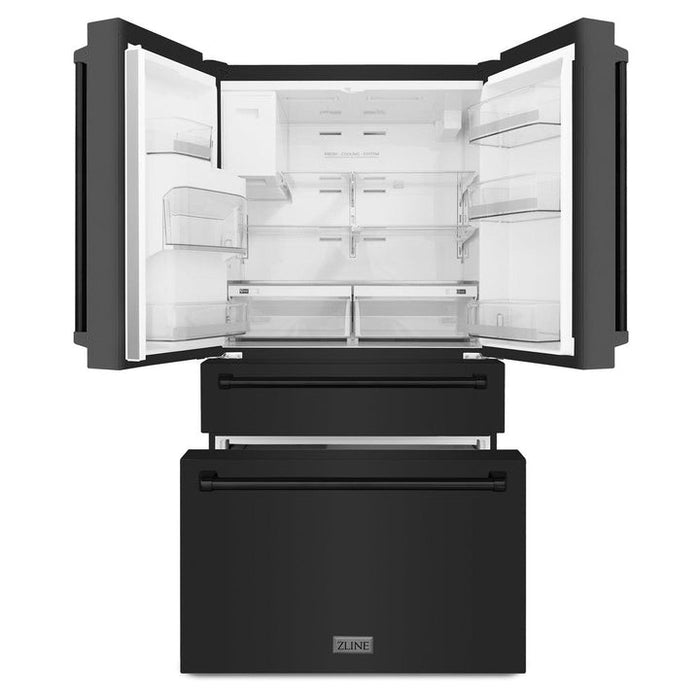 ZLINE 36" 21.6 cu. Ft. French Door Refrigerator with Water and Ice Dispenser and Water Filter in Black Stainless Steel, RFM-W-WF-36-BS
