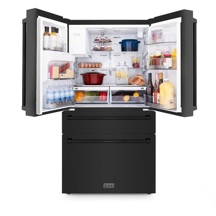 ZLINE 36" 21.6 cu. Ft. French Door Refrigerator with Water and Ice Dispenser and Water Filter in Black Stainless Steel, RFM-W-WF-36-BS