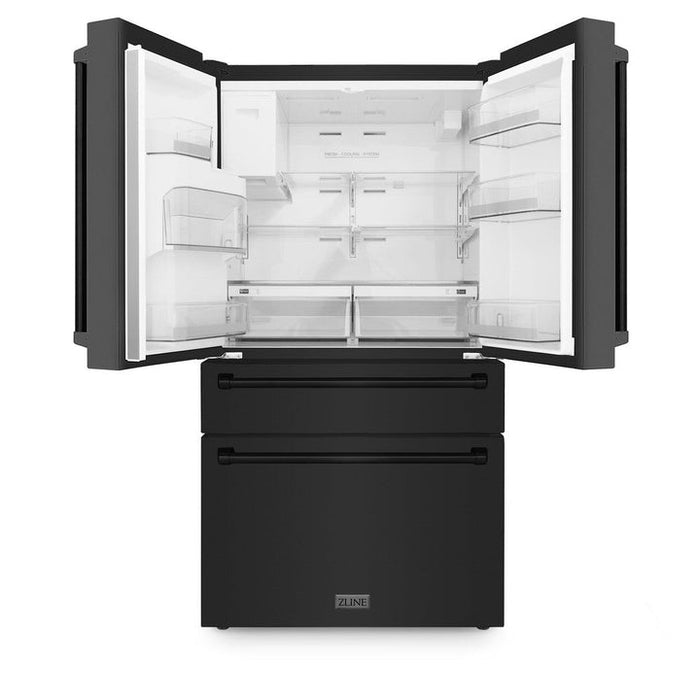 ZLINE 36" 21.6 cu. Ft. French Door Refrigerator with Water and Ice Dispenser and Water Filter in Black Stainless Steel, RFM-W-WF-36-BS