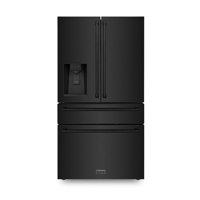 ZLINE 36 inch French Door Refrigerator with Water Dispenser, Ice Maker in Fingerprint Resistant Black Stainless Steel, RFM-W-36-BS