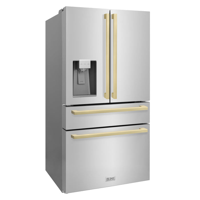 ZLINE 36" Autograph Refrigerator, Water and Ice Dispenser, Bronze Square Handles, RFMZ-W-36-FCB