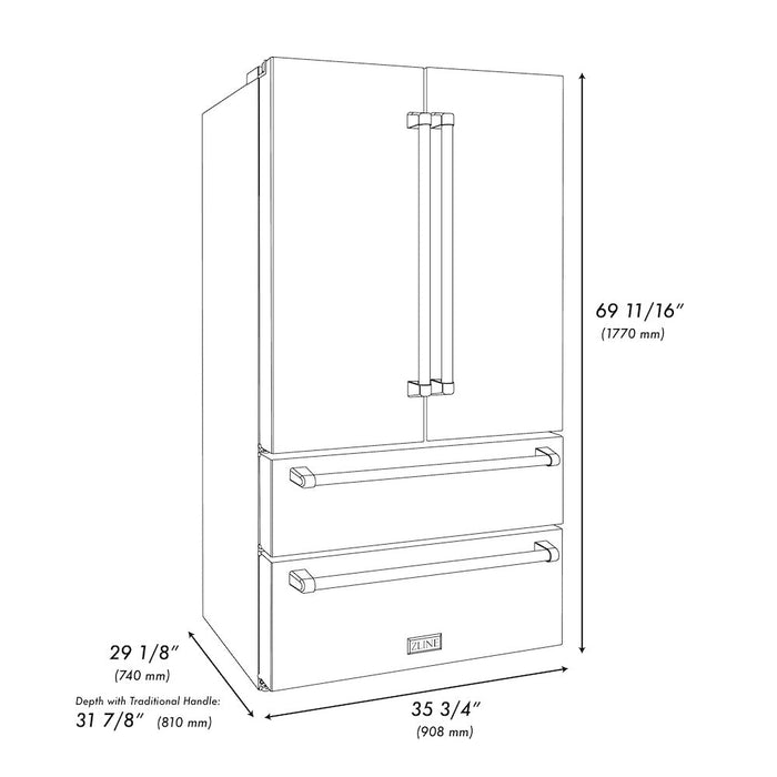 ZLINE 36 in. 22.5 cu. ft 4-Door French Door Refrigerator with Ice Maker in Fingerprint Resistant Stainless Steel (RFM-36)