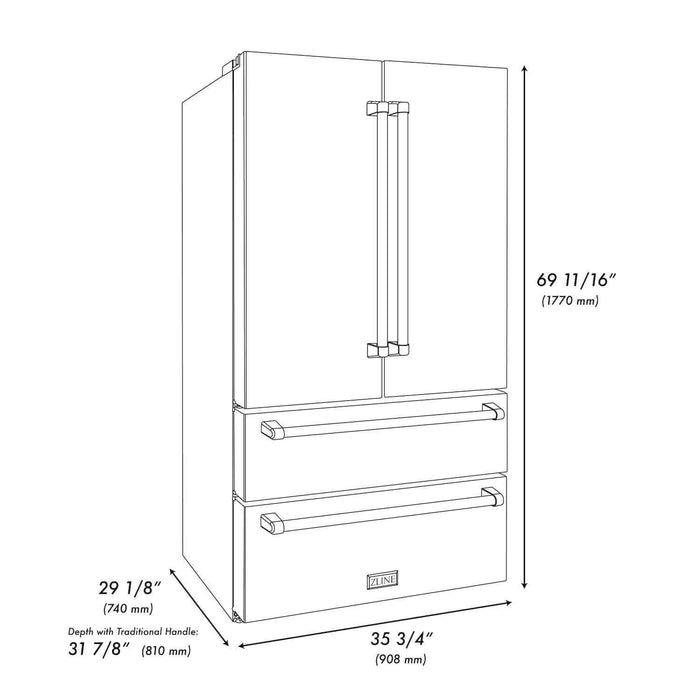 ZLINE 36 in. 22.5 cu. ft 4-Door French Door Refrigerator with Ice Maker in Fingerprint Resistant Stainless Steel (RFM-36)