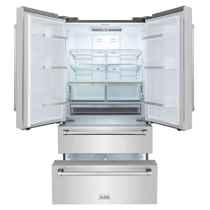 ZLINE Kitchen Package with Refrigeration, 30 in.  Stainless Steel Gas Range, 30 in.  Convertible Vent Range Hood and 24 in.  Tall Tub Dishwasher