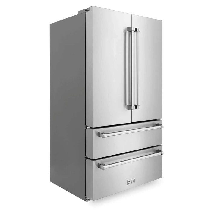 ZLINE Kitchen Package with Refrigeration, 36" Stainless Steel Gas Range, 36" Convertible Vent Range Hood and 24 in.  Tall Tub Dishwasher