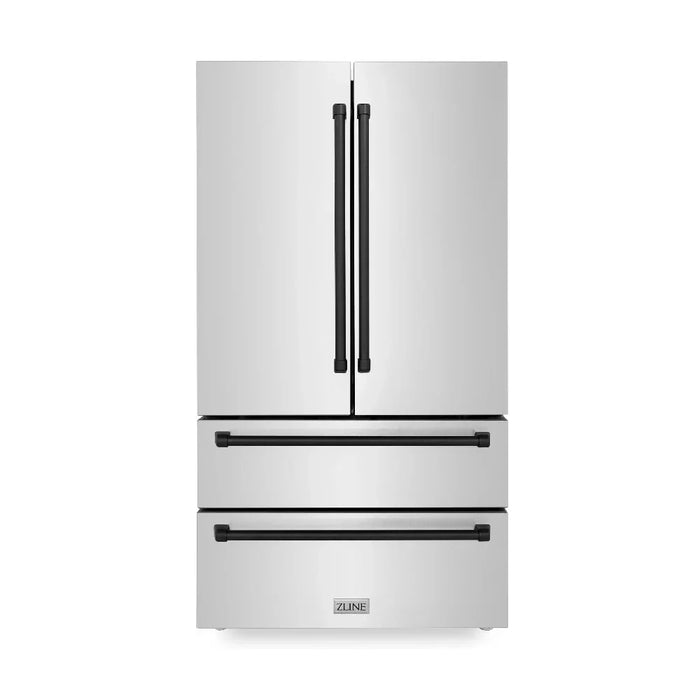 ZLINE 36 In. Autograph 22.5 cu. ft. Refrigerator with Ice Maker in Fingerprint Resistant Stainless Steel and Matte Black Accents, RFMZ-36-MB