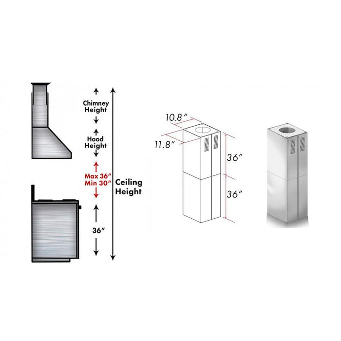 ZLINE 2-12 in. Short Chimney Pieces for 7 ft. to 8 ft. Ceilings (SK-GL9i)