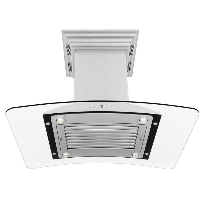 ZLINE Island Mount Range Hood in Stainless Steel and Glass with Built-in CrownSound Bluetooth Speakers (GL9iCRN-BT)