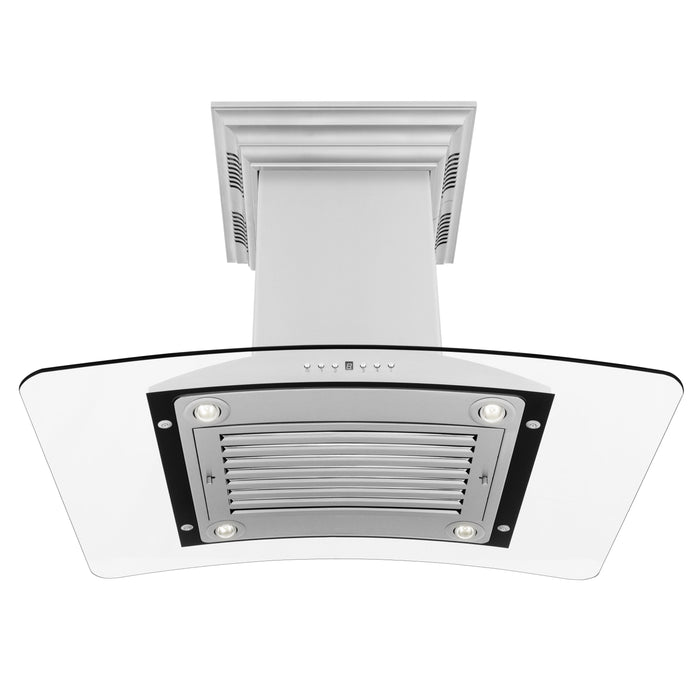 ZLINE 36" CrownSound Island Mount Range Hood in Stainless Steel with Built-in Speakers, GL9iCRN-BT-36