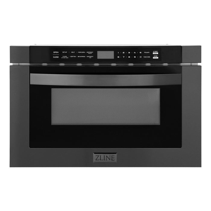 ZLINE 48 in. Kitchen Package with Black Stainless Steel Dual Fuel Range, Range Hood, Microwave Drawer and Dishwasher(4KP-RABRH48-MWDW)