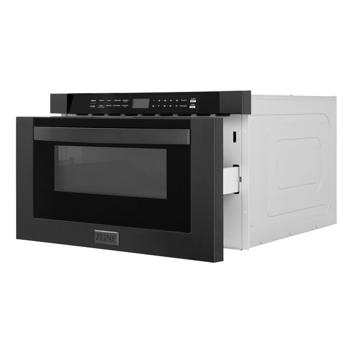 ZLINE 36 in. Kitchen Package with Black Stainless Steel Dual Fuel Range, Range Hood, Microwave Drawer and Dishwasher (4KP-RABRH36-MWDW)