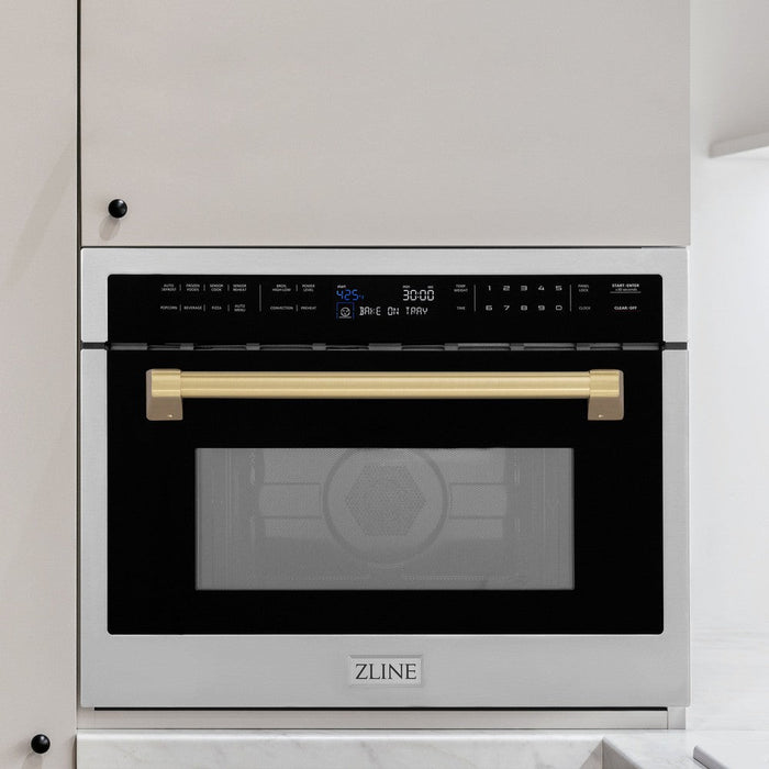 ZLINE Autograph Edition 24 in. 1.6 cu ft. Built-in Convection Microwave Oven in Stainless Steel with Champagne Bronze Accents (MWOZ-24-CB)