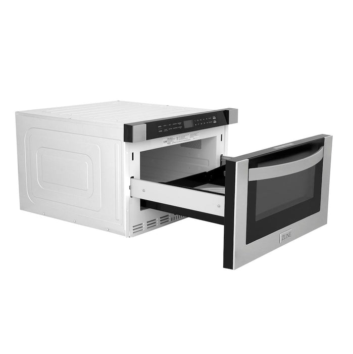 ZLINE Kitchen Package with Refrigeration, 30 in. Stainless Steel Dual Fuel Range, 30 in. Range Hood, Microwave Drawer, and 24 in. Tall Tub Dishwasher (5KPR-RARH30-MWDWV)