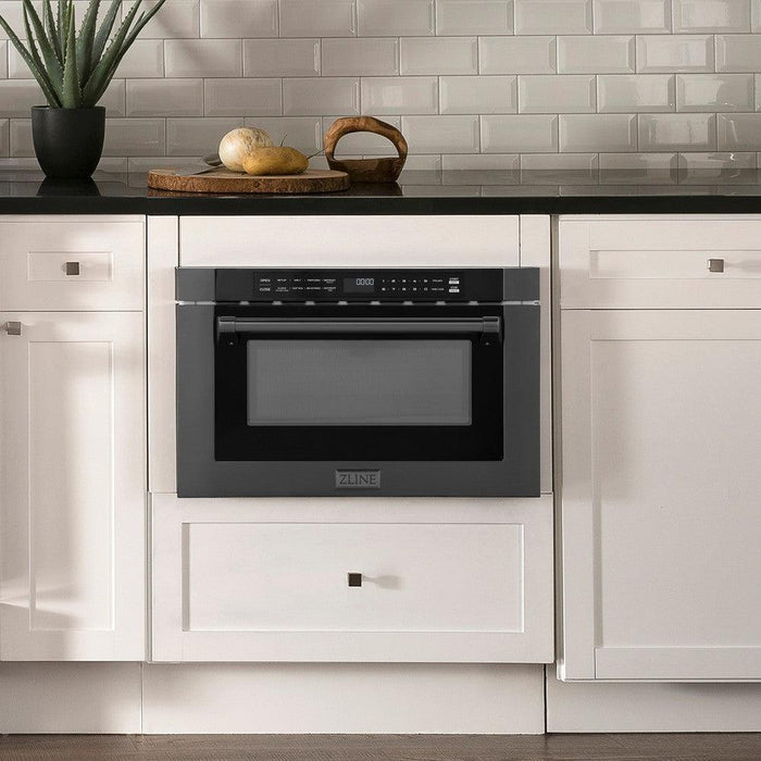 ZLINE 24 in. 1.2 cu. ft. Black Stainless Steel Built-in Microwave Drawer with a Traditional Handle (MWD-1-BS-H)