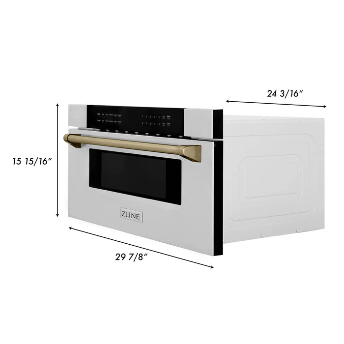 ZLINE Autograph 30 In. 1.2 cu. ft. Built-In Microwave Drawer In Stainless Steel With Champagne Bronze Accents, MWDZ-30-CB