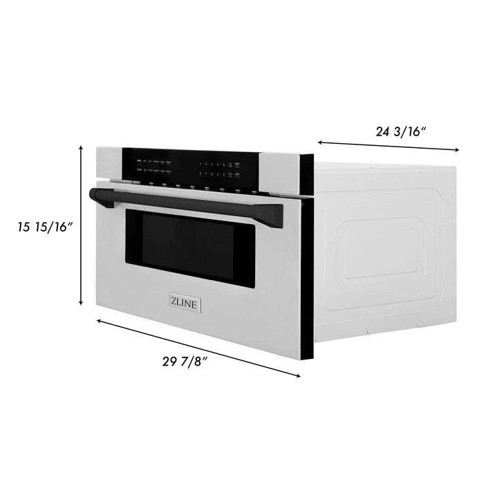 ZLINE Autograph 30 In. 1.2 cu. ft. Built-In Microwave Drawer In Stainless Steel with Matte Black Accents, MWDZ-30-MB