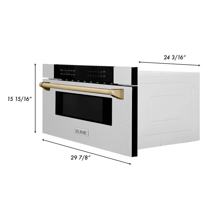 ZLINE Autograph 30 In. 1.2 cu. ft. Built-In Microwave Drawer In Fingerprint Resistant Stainless Steel With Gold Accents, MWDZ-30-SS-G