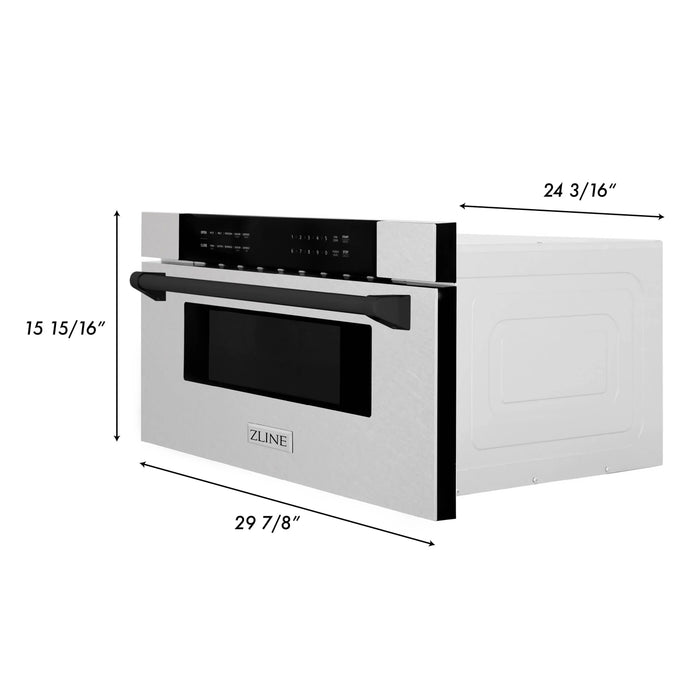 ZLINE Autograph 30 In. 1.2 cu. ft. Built-In Microwave Drawer In Fingerprint Resistant Stainless Steel with Matte Black Accents, MWDZ-30-SS-MB