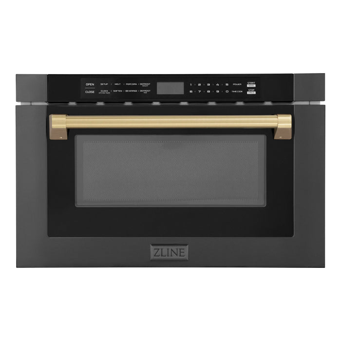 ZLINE Autograph Edition 24" 1.2 cu. ft. Built-in Microwave Drawer in Black Stainless Steel and Champagne Bronze Accents, MWDZ-1-BS-H-CB