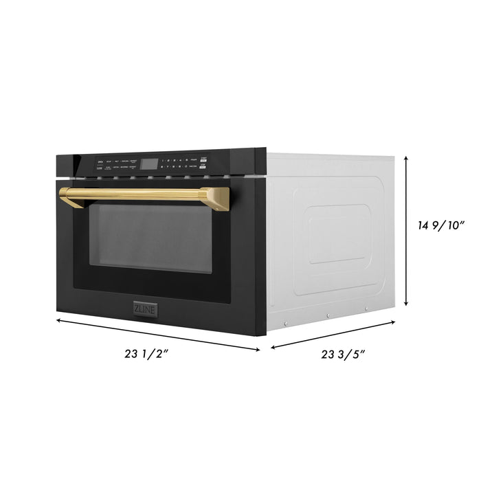 ZLINE Autograph Edition 24" 1.2 cu. ft. Built-in Microwave Drawer in Black Stainless Steel and Gold Accents, MWDZ-1-BS-H-G