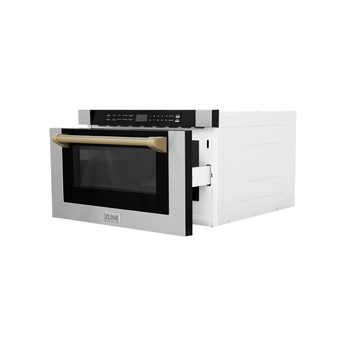 ZLINE Autograph 24" Microwave Drawer in Stainless Steel and Bronze Accents, MWDZ-1-H-CB