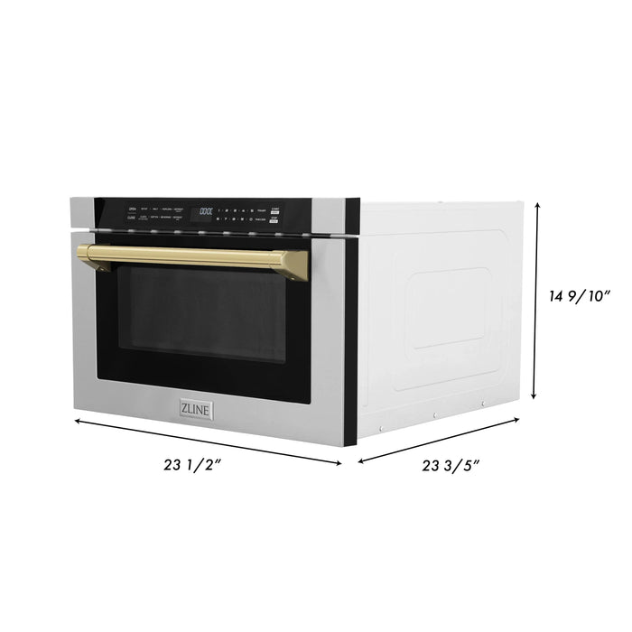 ZLINE Autograph Edition 24" 1.2 cu. ft. Built-in Microwave Drawer with a Traditional Handle in Stainless Steel and Gold Accents, MWDZ-1-H-G