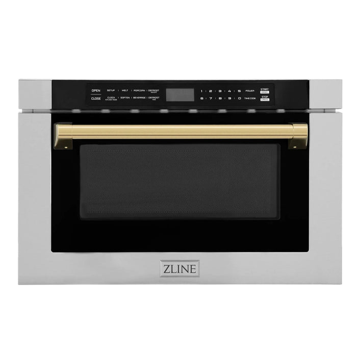 ZLINE Autograph Edition 24" 1.2 cu. ft. Built-in Microwave Drawer with a Traditional Handle in Stainless Steel and Gold Accents, MWDZ-1-H-G