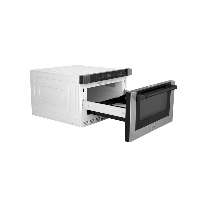 ZLINE Autograph Edition 24" 1.2 cu. ft. Built-in Microwave Drawer with a Traditional Handle in Stainless Steel and Matte Black Accents, MWDZ-1-H-MB