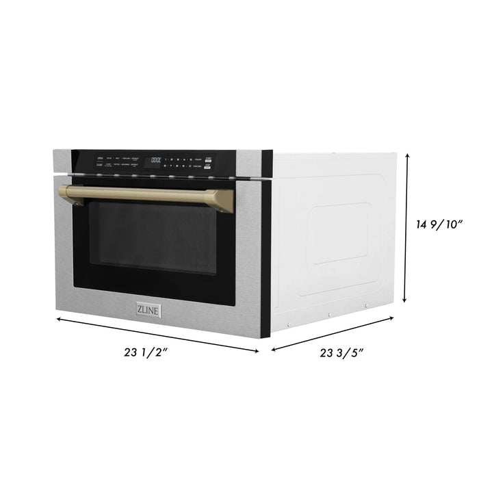 ZLINE 24" Microwave Drawer in Durasnow Stainless Steel and Bronze Accents