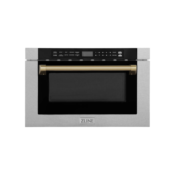 ZLINE 24" Microwave Drawer in Durasnow Stainless Steel and Bronze Accents