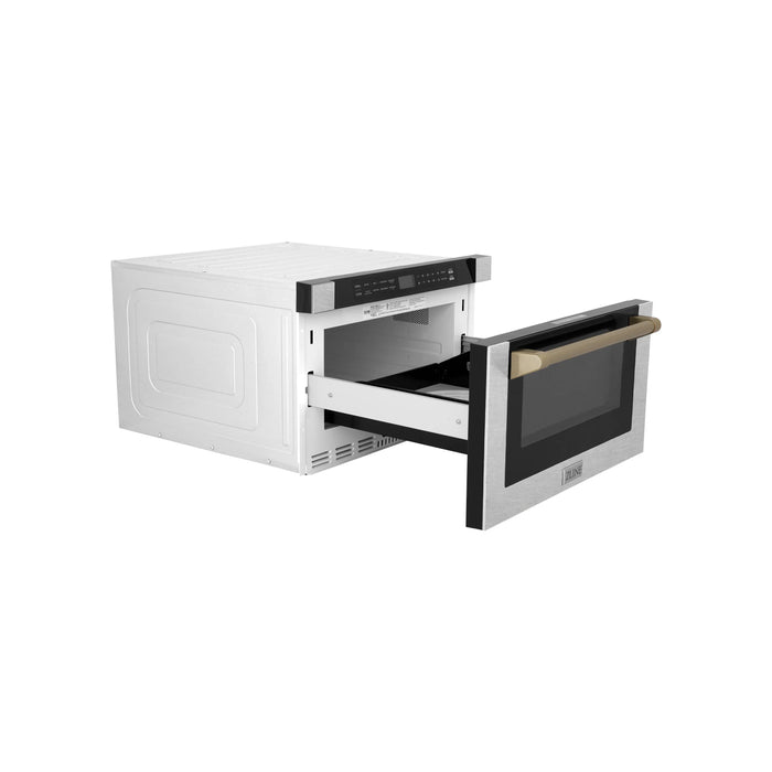 ZLINE 24" Microwave Drawer in Durasnow Stainless Steel and Bronze Accents