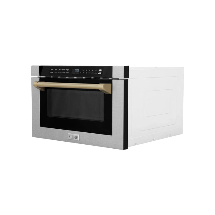 ZLINE 24" Microwave Drawer in Durasnow Stainless Steel and Bronze Accents