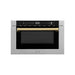 ZLINE Autograph Edition 24 in. Microwave in Fingerprint Resistant Stainless Steel with Traditional Handles and Polished Gold Accents (MWDZ-1-SS-H-G) front, closed.