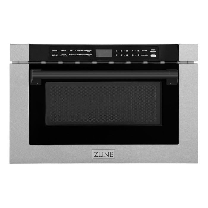 ZLINE Autograph Edition 24 in. Drawer Microwave in Fingerprint Resistant Stainless Steel with Traditional Handles and Matte Black Accents (MWDZ-1-SS-H-MB)