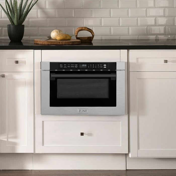 ZLINE Autograph Edition 24 in. Drawer Microwave in Fingerprint Resistant Stainless Steel with Traditional Handles and Matte Black Accents (MWDZ-1-SS-H-MB)