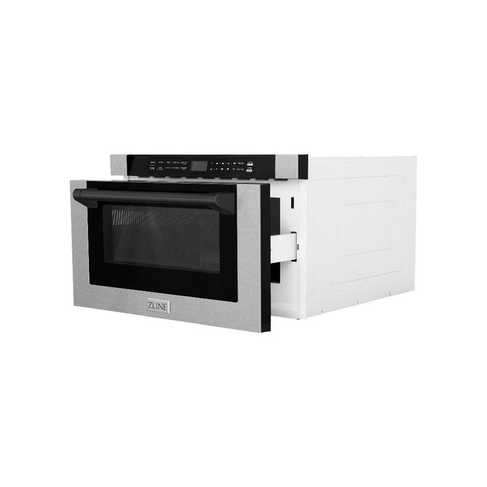 ZLINE Autograph Edition 24 in. Drawer Microwave in Fingerprint Resistant Stainless Steel with Traditional Handles and Matte Black Accents (MWDZ-1-SS-H-MB)