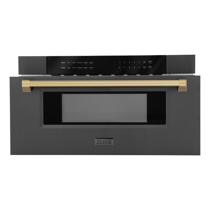 ZLINE Autograph 30 In. 1.2 cu. ft. Built-In Microwave Drawer In Black Stainless Steel with Champagne Bronze Accents, MWDZ-30-BS-CB