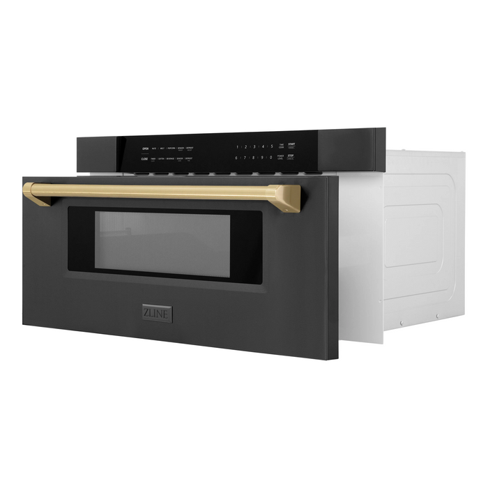 ZLINE Autograph 30 In. 1.2 cu. ft. Built-In Microwave Drawer In Black Stainless Steel with Champagne Bronze Accents, MWDZ-30-BS-CB