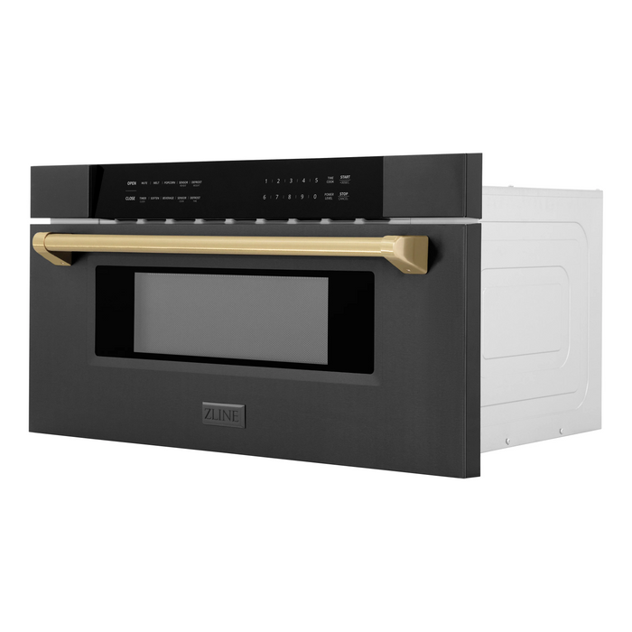 ZLINE Autograph 30 In. 1.2 cu. ft. Built-In Microwave Drawer In Black Stainless Steel with Champagne Bronze Accents, MWDZ-30-BS-CB