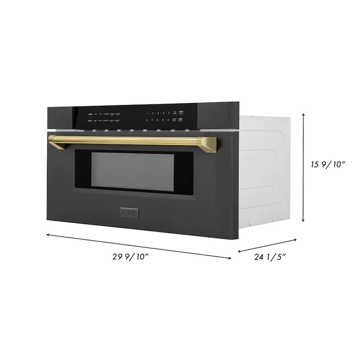 ZLINE Autograph 30 In. 1.2 cu. ft. Built-In Microwave Drawer In Black Stainless Steel with Gold Accents, MWDZ-30-BS-G