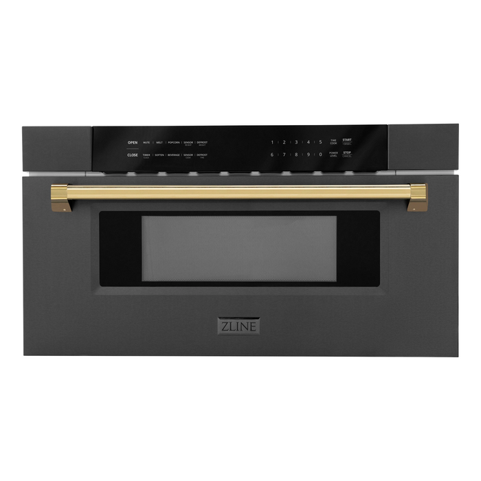 ZLINE Autograph 30 In. 1.2 cu. ft. Built-In Microwave Drawer In Black Stainless Steel with Gold Accents, MWDZ-30-BS-G