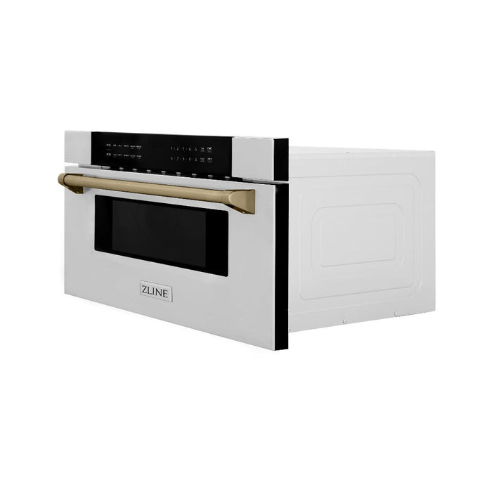 ZLINE Autograph Edition 30 in. 1.2 cu. ft. Built-In Microwave Drawer in Stainless Steel with Champagne Bronze Accents (MWDZ-30-CB)