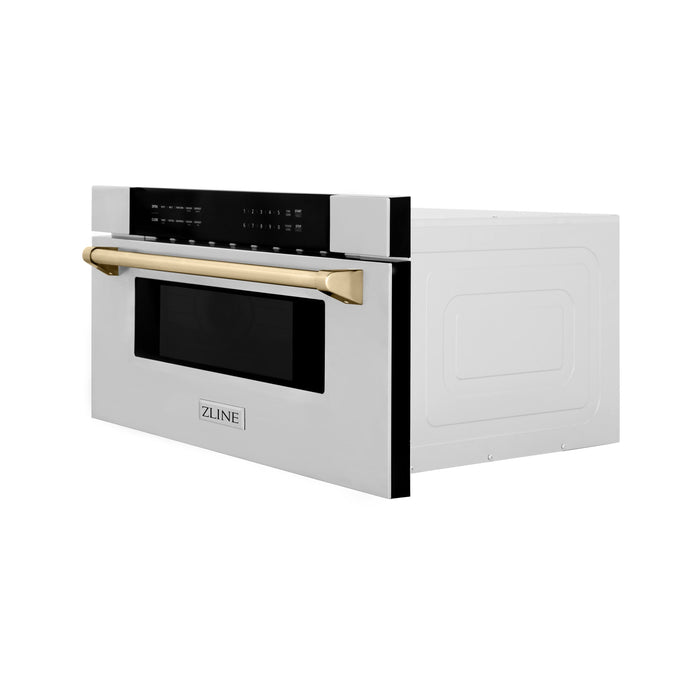 ZLINE Autograph Edition 30 in. 1.2 cu. ft. Built-In Microwave Drawer in Stainless Steel with Polished Gold Accents (MWDZ-30-G)