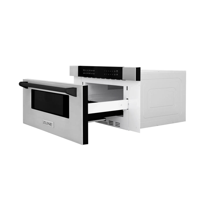 ZLINE Autograph 30 In. 1.2 cu. ft. Built-In Microwave Drawer In Stainless Steel with Matte Black Accents, MWDZ-30-MB