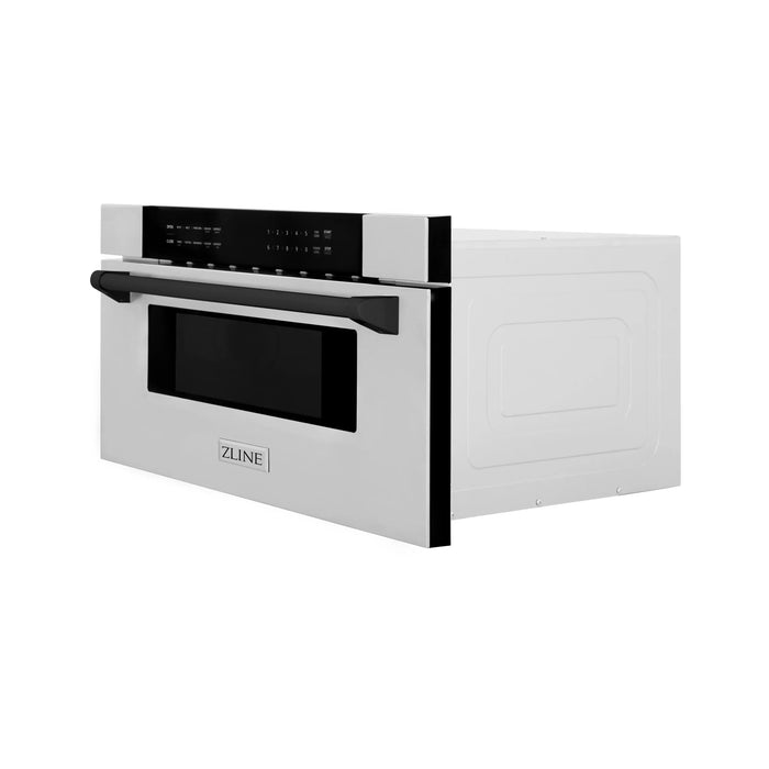 ZLINE Autograph 30 In. 1.2 cu. ft. Built-In Microwave Drawer In Stainless Steel with Matte Black Accents, MWDZ-30-MB