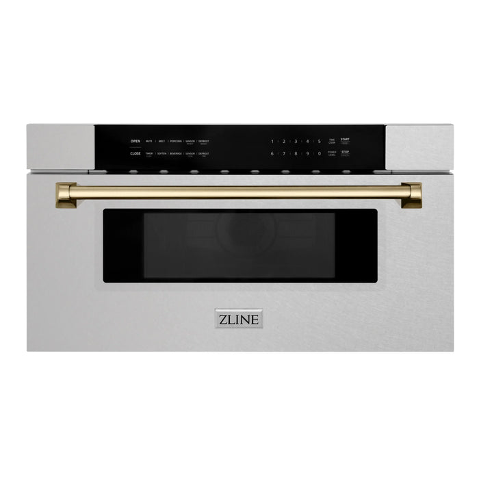 ZLINE Autograph 30 In. 1.2 cu. ft. Built-In Microwave Drawer In Fingerprint Resistant Stainless Steel With Champagne Bronze Accents, MWDZ-30-SS-CB