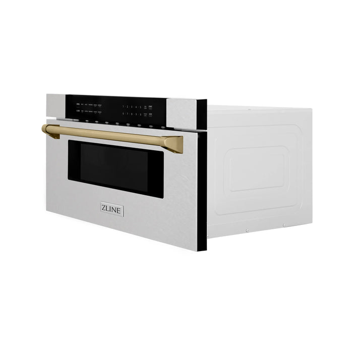 ZLINE Autograph 30 In. 1.2 cu. ft. Built-In Microwave Drawer In Fingerprint Resistant Stainless Steel With Champagne Bronze Accents, MWDZ-30-SS-CB